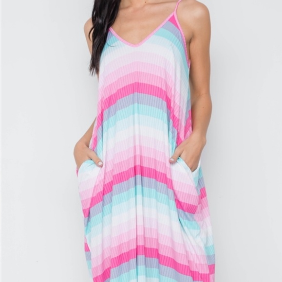 CANDY SHOP STRIPED POCKETED PINK & BLUE MAXI DRESS - Picture 3 of 7